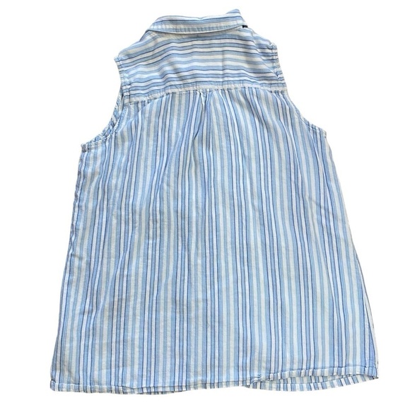 Dana Buchman Womens XL White Blue Striped Sleeveless Button Down Lenin Blend - Picture 4 of 8